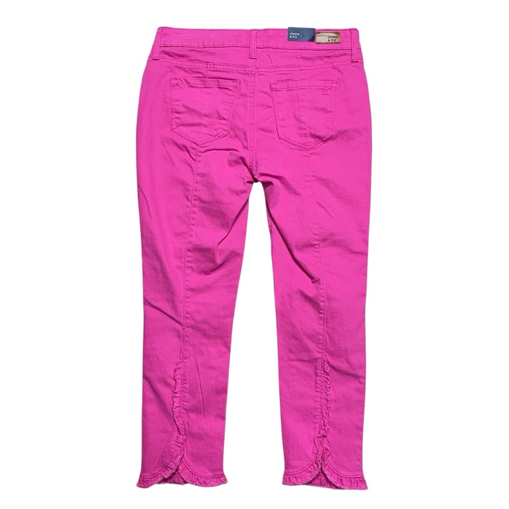 CROWN & IVY Crop Ruffle Capri Denim Jeans Pants Hot Pink Sz 4 NWT - Picture 4 of 7